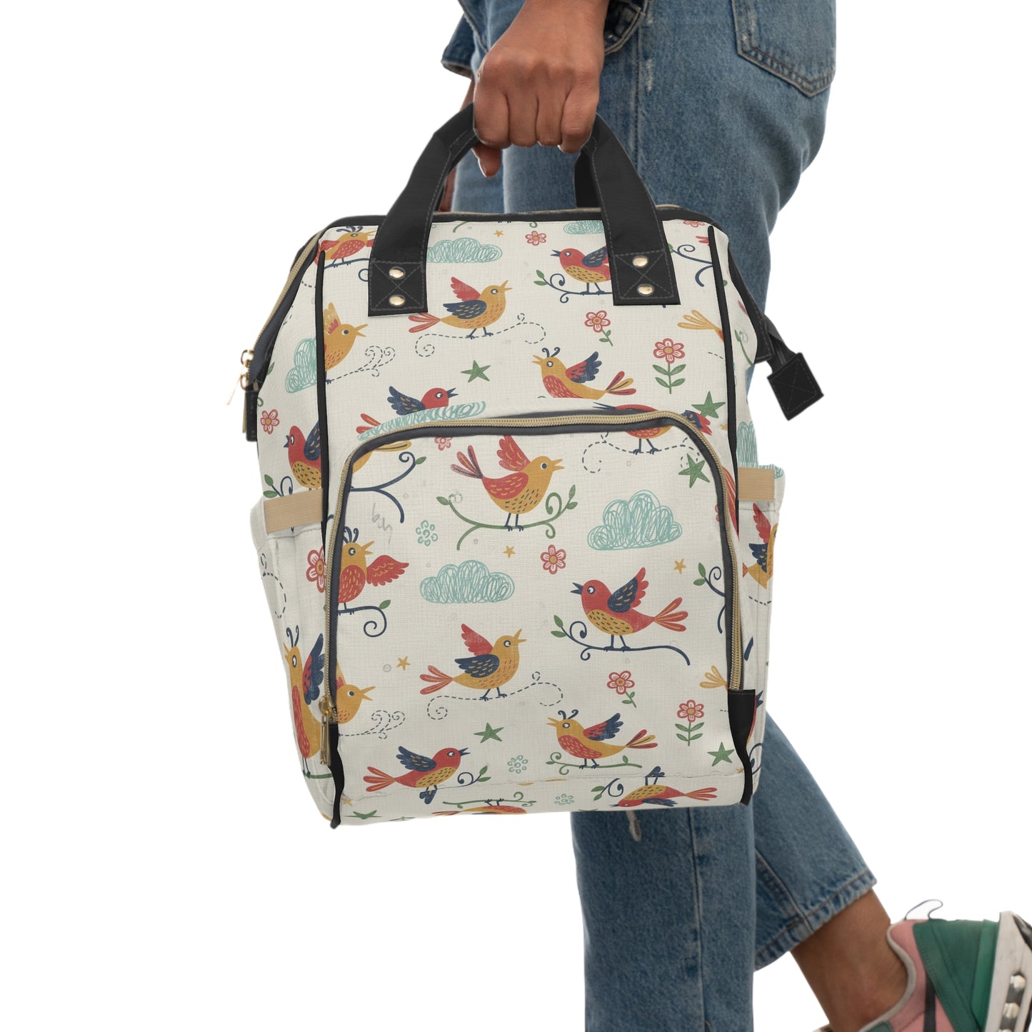 Boho - Birds & Blooms Multifunctional Diaper Backpack — Cute Floral Baby Travel Bag