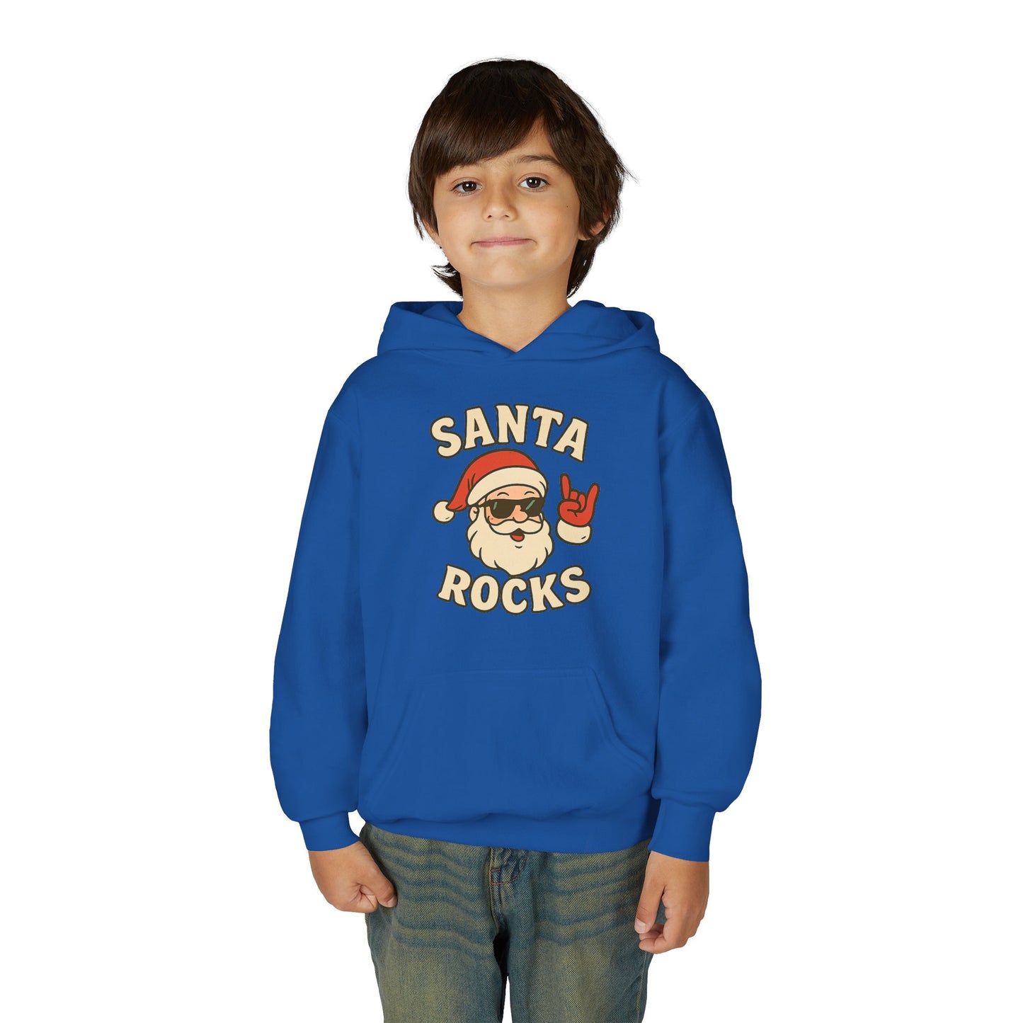 Youth Hoodie — "Santa Rocks" Cool Santa Christmas Sweatshirt