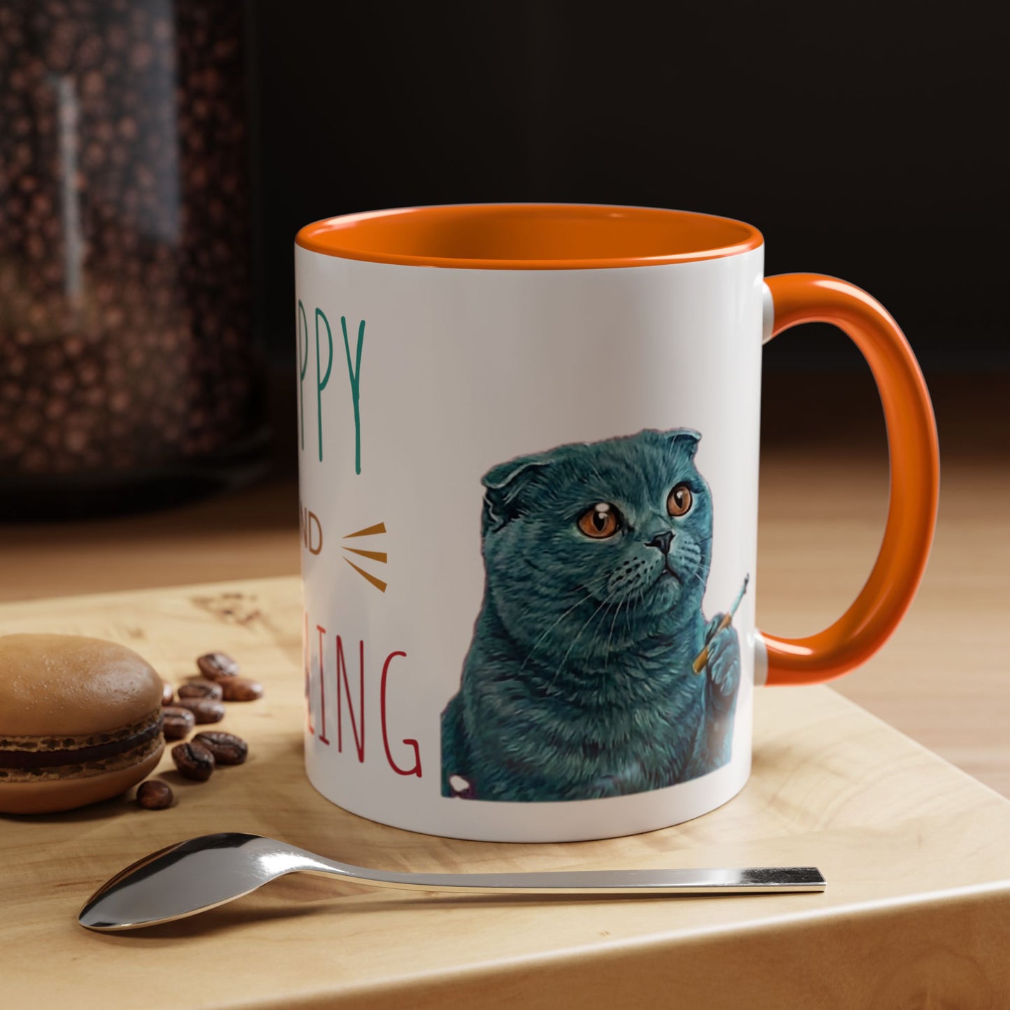 Happy and Dazzling Accent Coffee Mug — Cute Cat Art, Motivational Tea & Coffee Cup (free shipping)