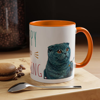 Happy and Dazzling Accent Coffee Mug — Cute Cat Art, Motivational Tea & Coffee Cup (free shipping)