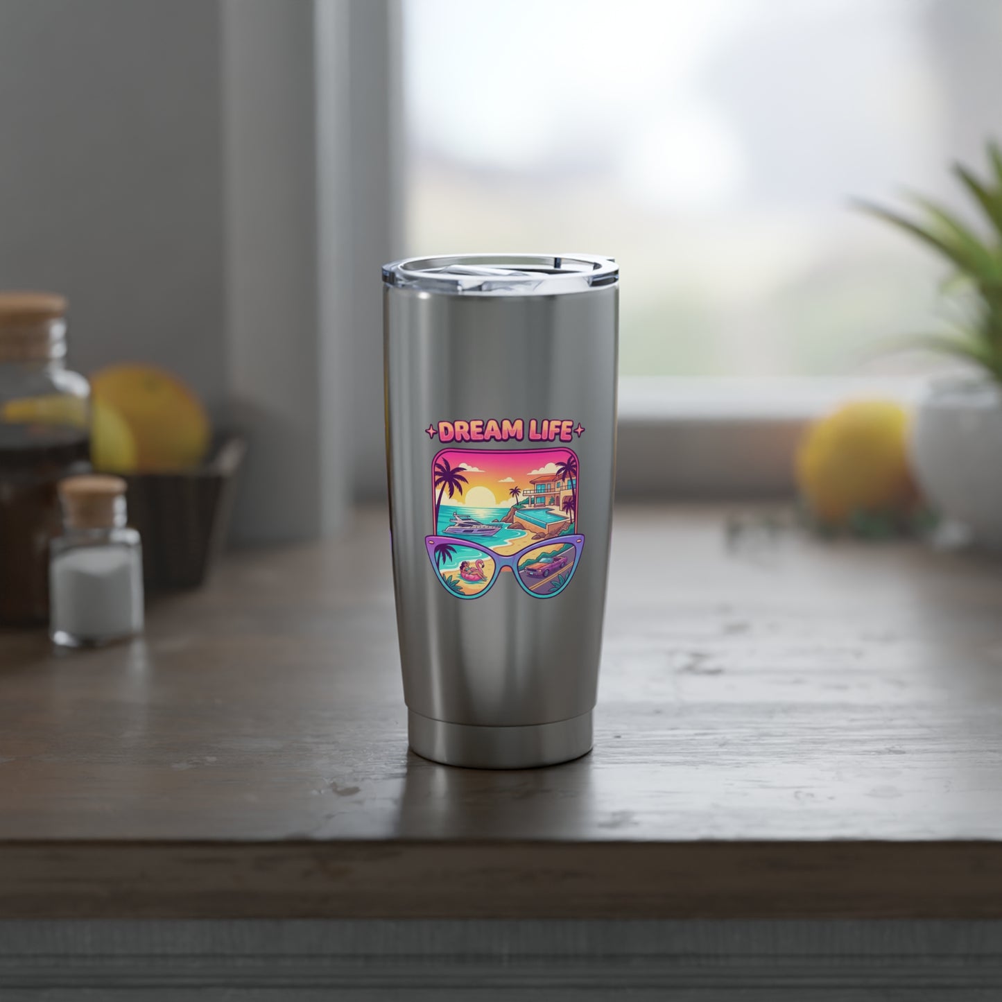 Dream Life 20oz Tumbler – Retro Tropical Sunglasses Travel Mug