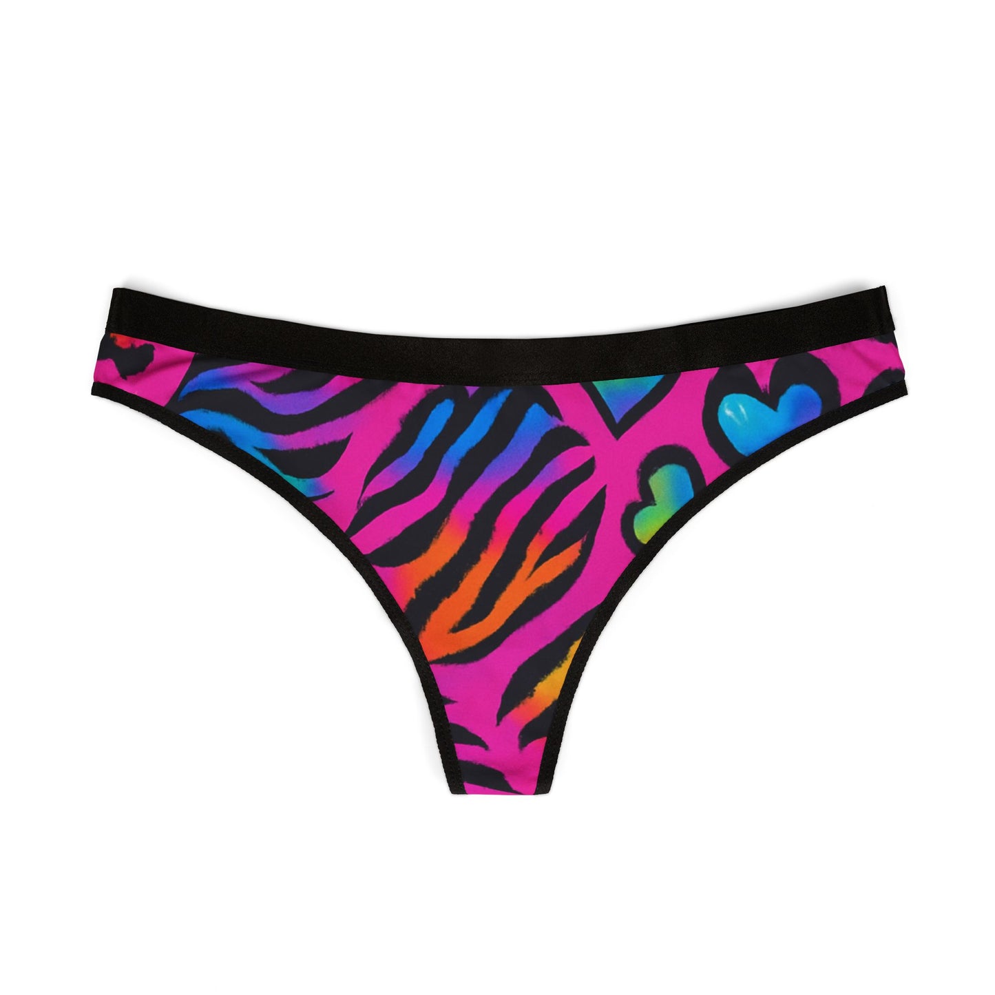 bright 90s rainbow sticker animal-print pattern (leopard + zebra + tiger), neon colors, sparkles, hearts, seamless repeat tile Women's Thong – Colorful Animal Print Lingerie