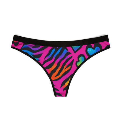 bright 90s rainbow sticker animal-print pattern (leopard + zebra + tiger), neon colors, sparkles, hearts, seamless repeat tile Women's Thong – Colorful Animal Print Lingerie