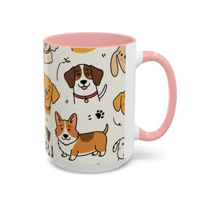 Cute Dog Pattern Accent Coffee Mug – Cute Cartoon Puppies 11/15oz