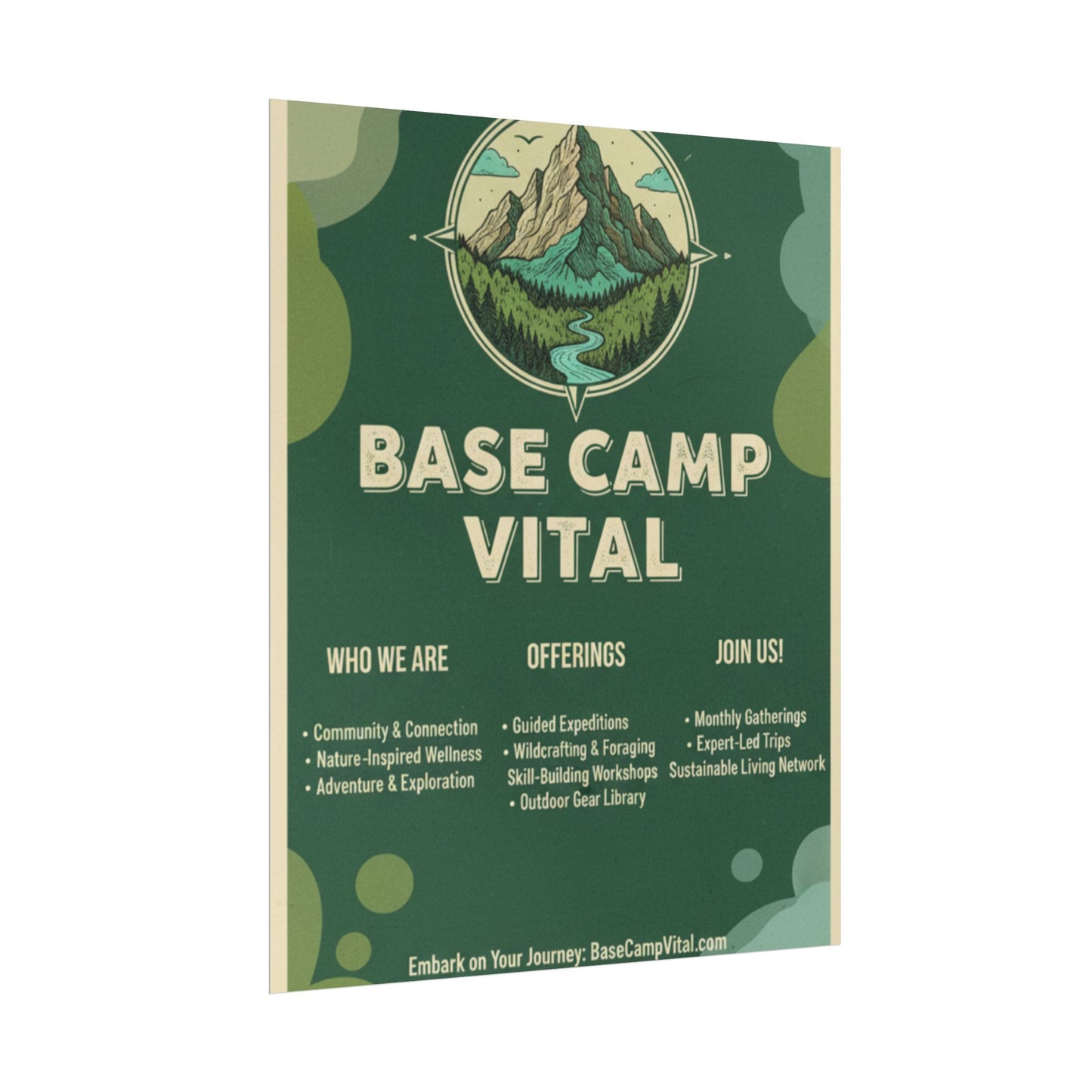 Base Camp Vital Nature-Inspired Rolled Posters for Adventure Lovers, Wall Decor for Outdoor Enthusiasts, Eco-Friendly Art, Mountain Decor, Camp Vibes