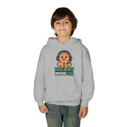 Youth Hoodie — 'Holiday Mode On' Gingerbread Headphone Christmas Sweatshirt