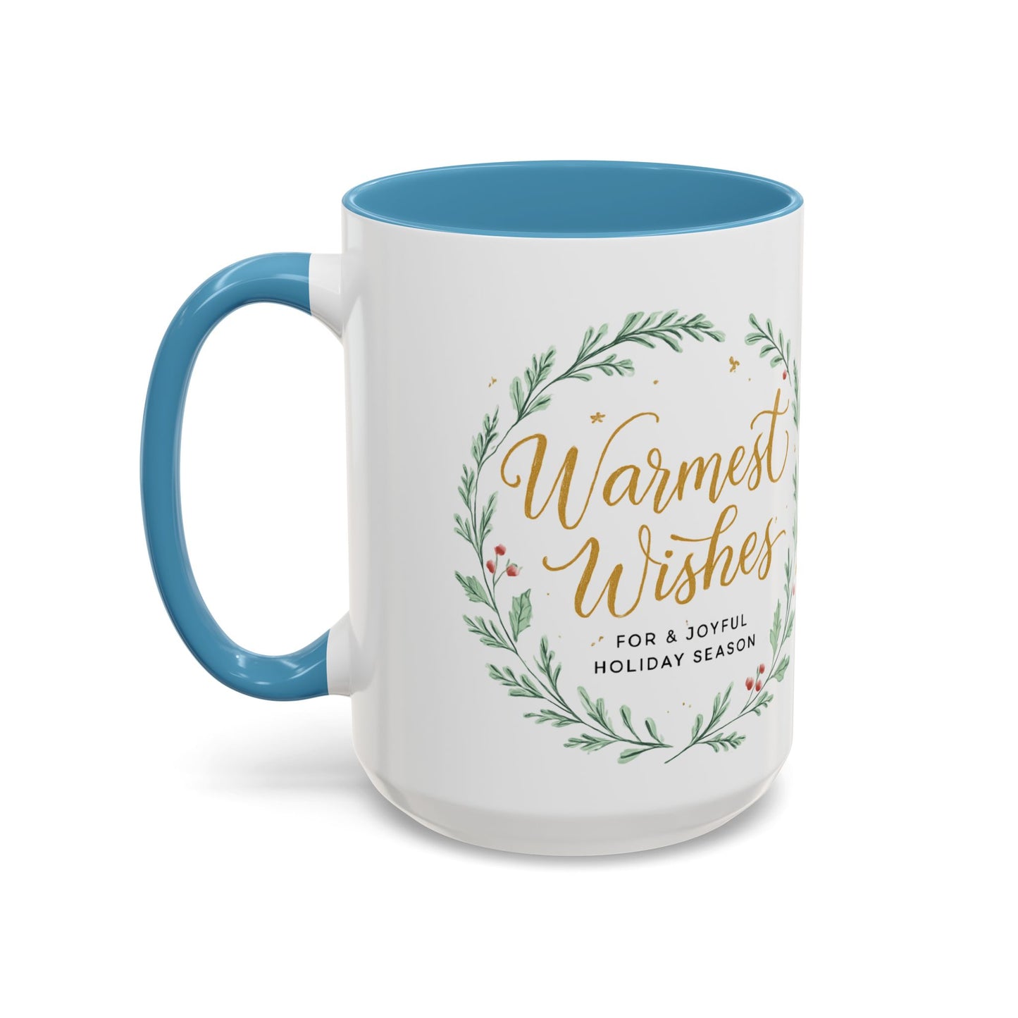 Warmest Wishes Holiday Coffee Mug — Festive Wreath Accent Mug (11/15oz)