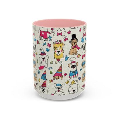 Cute Party Dogs Accent Coffee Mug (11/15oz) — Colorful Puppy Pattern Gift Mug
