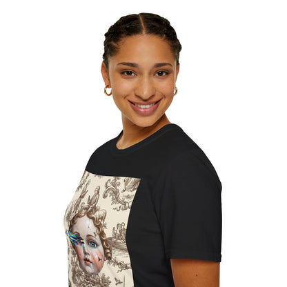 Vintage Doll Face Tee with Glitch Paint Splash