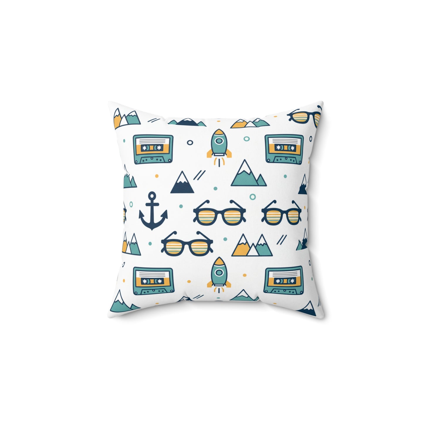 Retro Summer Pattern Throw Pillow — Sunglasses, Cassette & Anchor Decorative Cushion (free shipping)