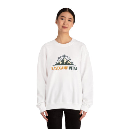 Base Camp Vital Mountain Embroidered Crewneck Sweatshirt | Cozy Hiking & Camping Pullover | 50/50 Midweight  Vital Mountain Crewneck Sweatshirt — Outdoor Adventure Logo Pullover (free shipping)