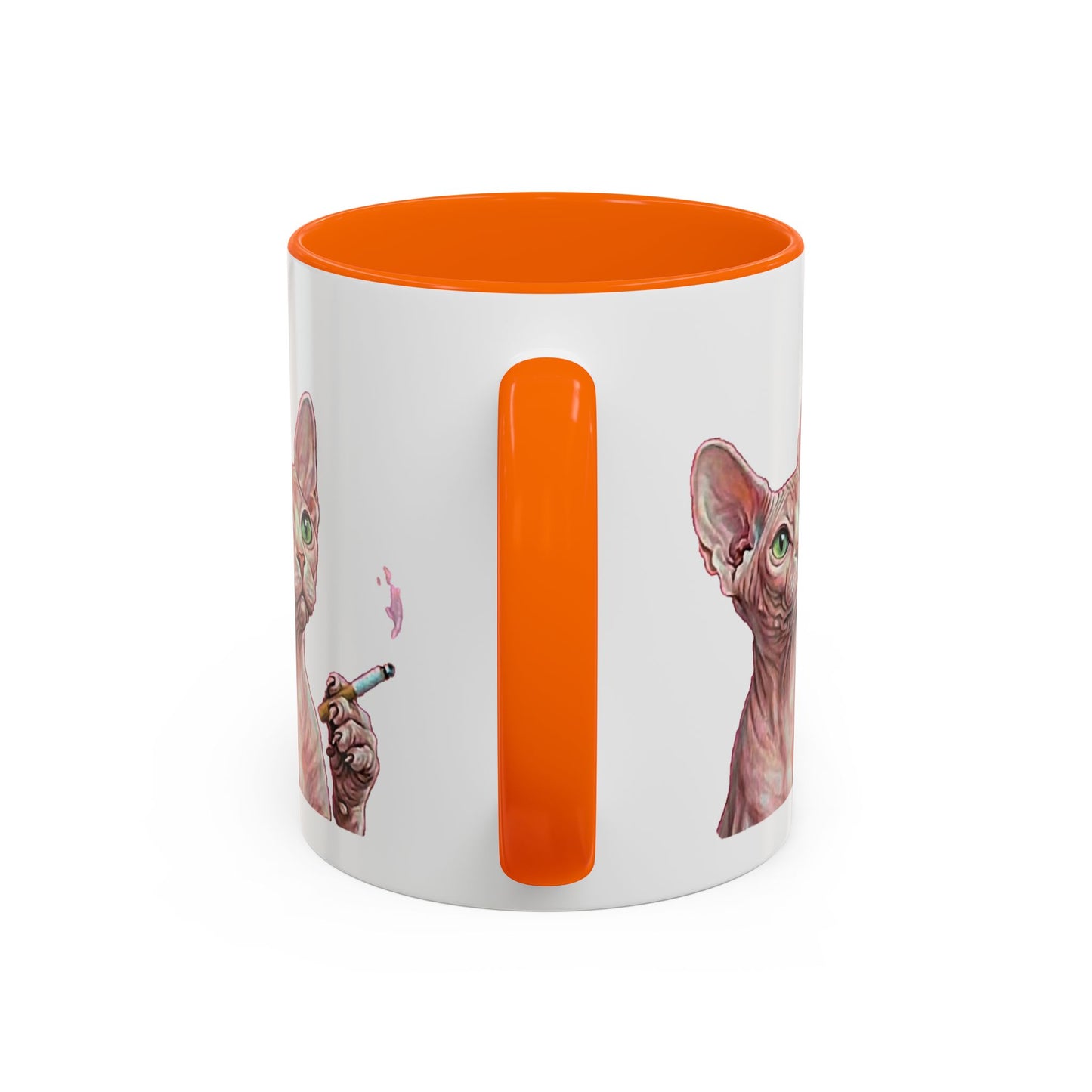 Happy and Dazzling smoking Cat Coffee Mug — Sphynx Cat Accent Mug (11/15oz) (free shipping)
