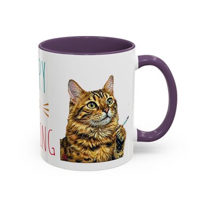 Happy and Dazzling smoking Cat Coffee Mug- cat smoking cigarette- funny (free shipping)