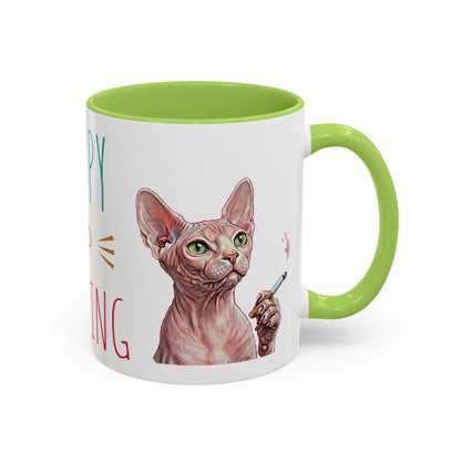 Happy and Dazzling smoking Cat Coffee Mug — Sphynx Cat Accent Mug (11/15oz) (free shipping)