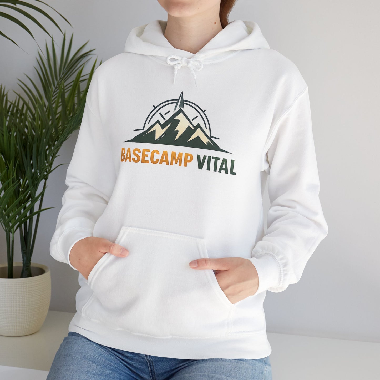 Base Camp Vital Outdoor Fleece Hoodie | Mountain Compass Graphic Pullover | 50/50 Midweight Trail Hoodie  Vital Hoodie  (free shipping)