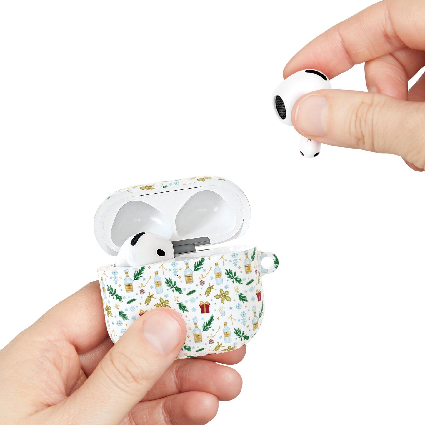 Alcohol Holiday Pattern AirPod Case – Festive Gifts, Holly & Ornaments Design (free shipping)