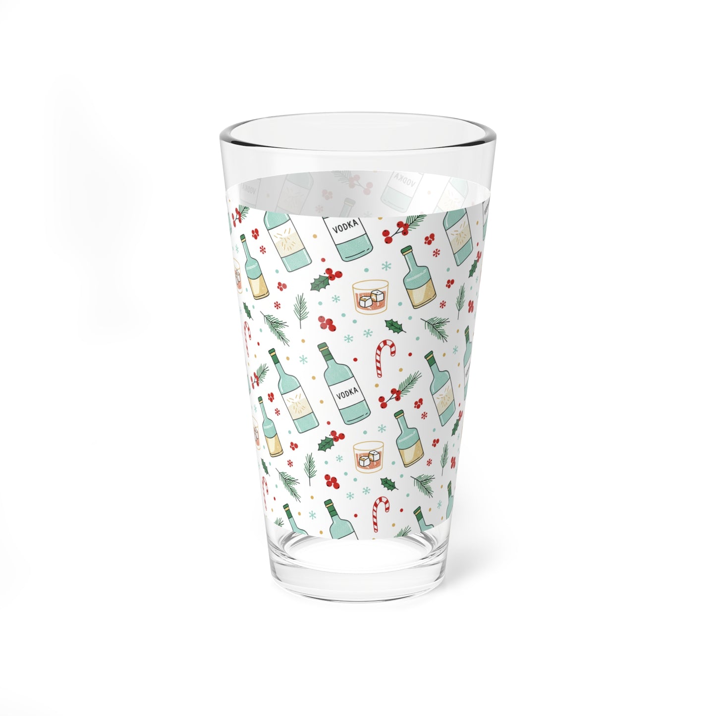16 oz  Christmas Holiday Vodka Themed Mixing Glass (Free Shipping)