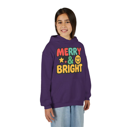 Youth Hoodie — 'Merry & Bright' Colorful Holiday Kids Sweatshirt