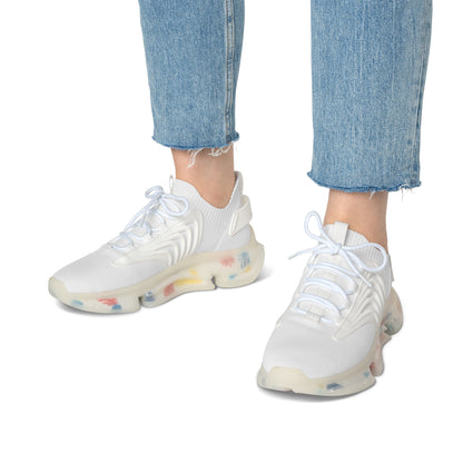Women’s White Mesh Sneakers — Lightweight Breathable Athletic Shoes with Color-Accent Sole