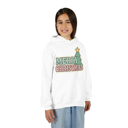 Kids youth Merry Christmas Hoodie — Pastel Tree Holiday Pullover