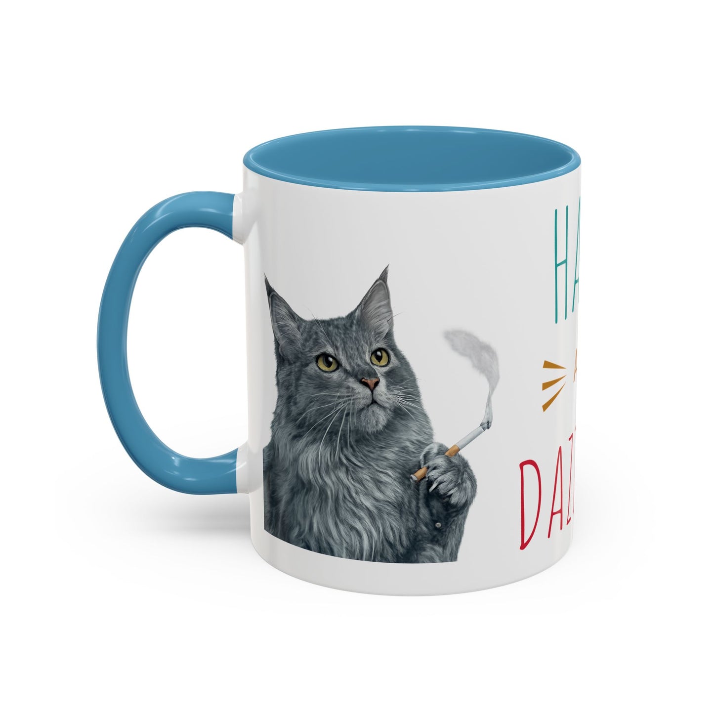 Happy and Dazzling smoking Cat Coffee Mug — Cute Cat smoking a cigarette Illustration Accent Mug (11/15 oz) (free shipping)