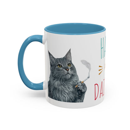 Happy and Dazzling smoking Cat Coffee Mug — Cute Cat smoking a cigarette Illustration Accent Mug (11/15 oz) (free shipping)
