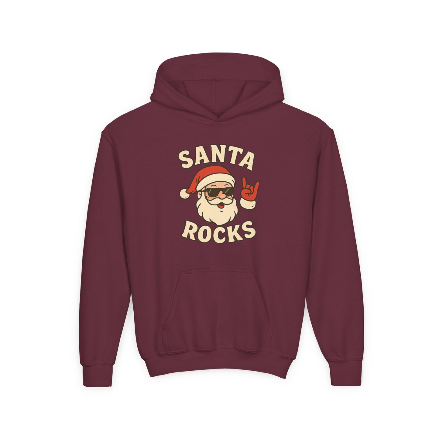 Youth Hoodie — "Santa Rocks" Cool Santa Christmas Sweatshirt