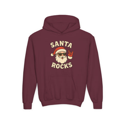 Youth Hoodie — "Santa Rocks" Cool Santa Christmas Sweatshirt