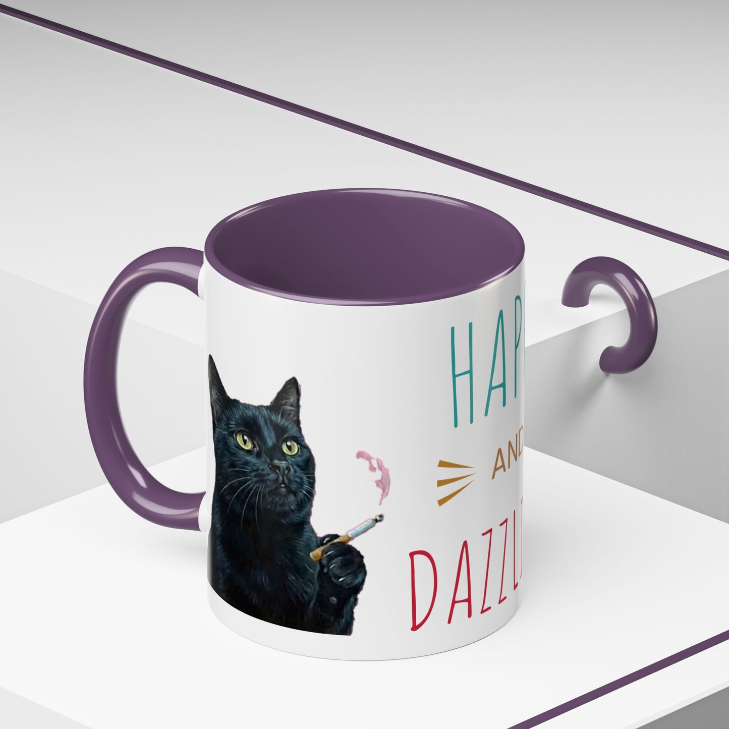 Happy and Dazzling smoking cat Cat Accent Coffee Mug — Cute Black Cat Coffee Cup (11/15oz) (free shipping)
