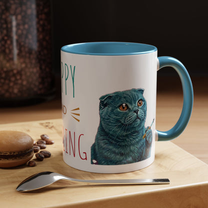 Happy and Dazzling Accent Coffee Mug — Cute Cat Art, Motivational Tea & Coffee Cup (free shipping)