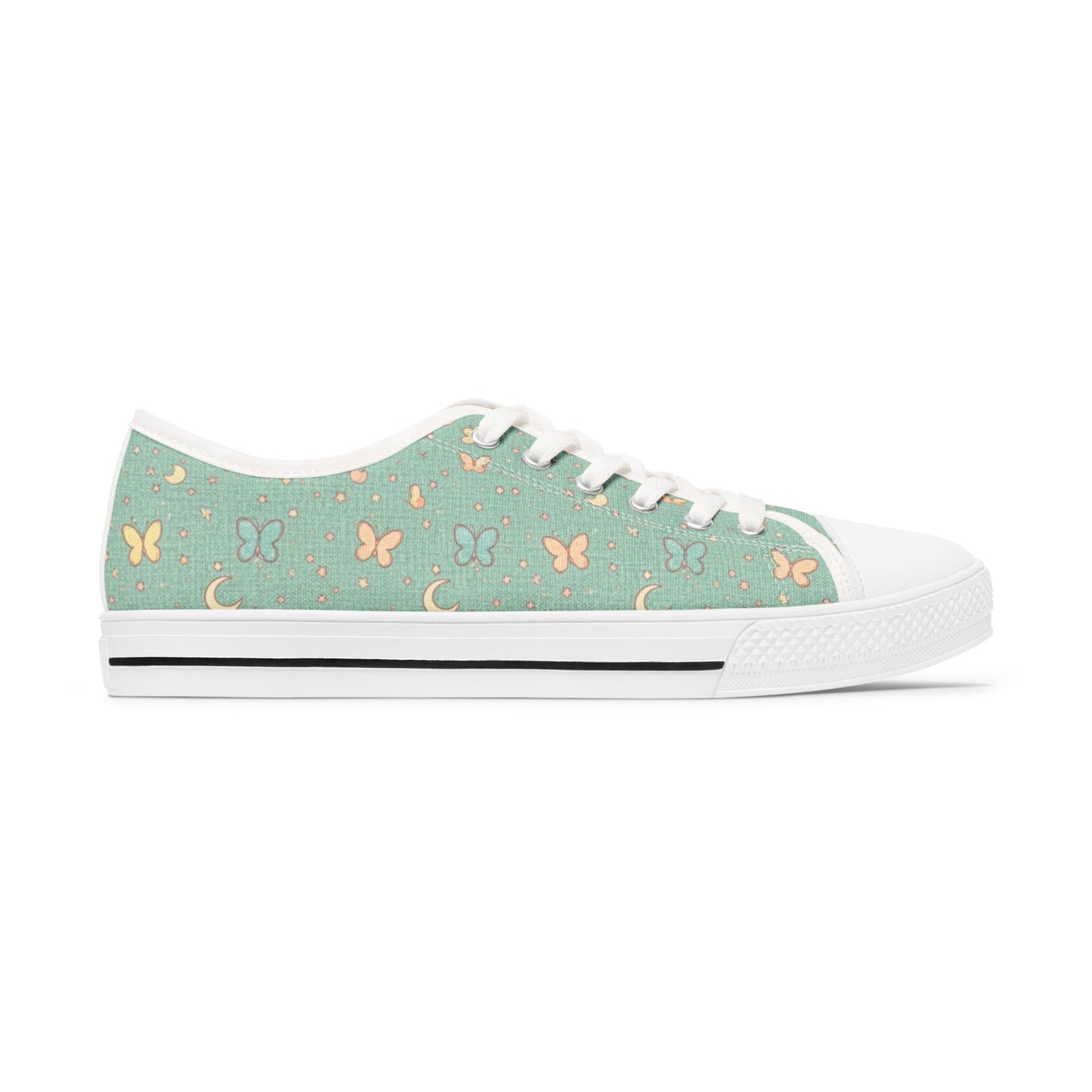 Mint Butterfly Crescent Low Top Sneakers — Women's Casual Floral Pattern Shoes