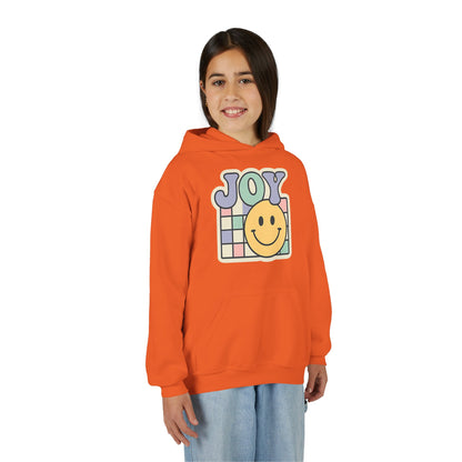 Girls Youth Hoodie – Retro 'JOY' Smiley Graphic Kids Sweatshirt