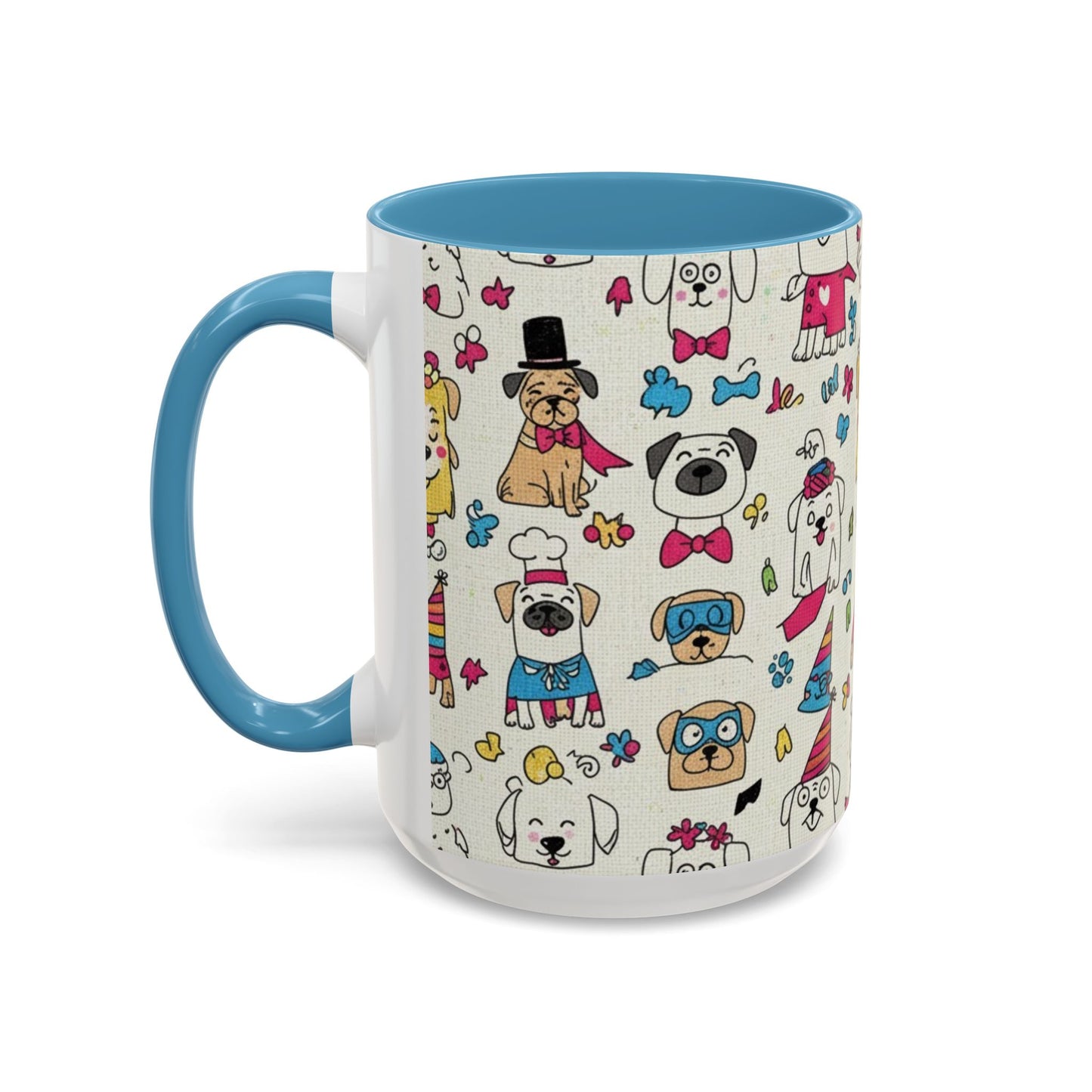 Cute Party Dogs Accent Coffee Mug (11/15oz) — Colorful Puppy Pattern Gift Mug