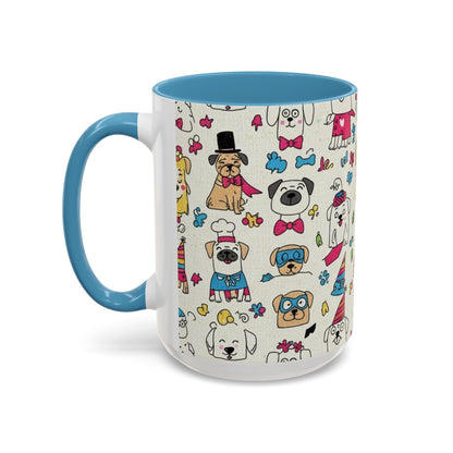Cute Party Dogs Accent Coffee Mug (11/15oz) — Colorful Puppy Pattern Gift Mug