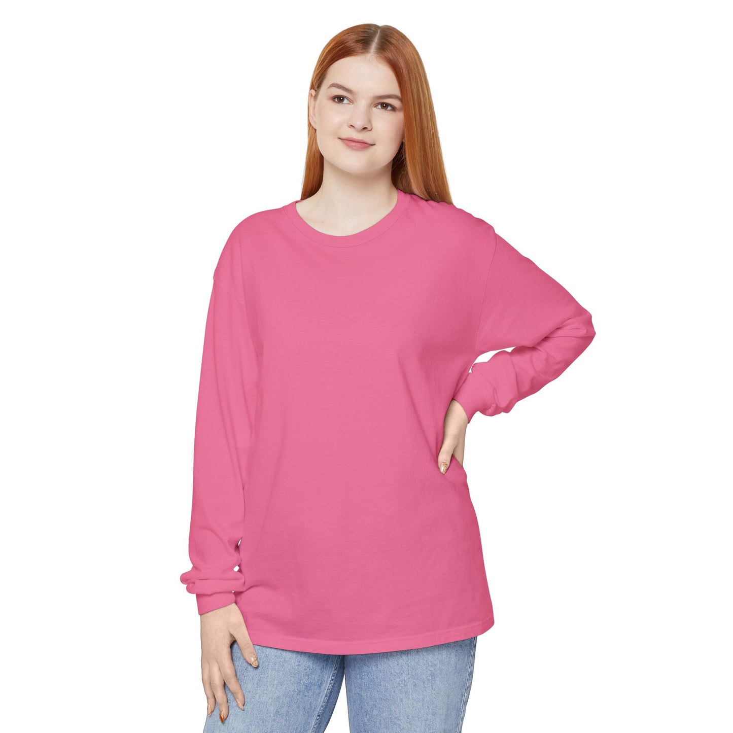 Women’s Berry pink, light pink Garment-Dyed Long Sleeve T-Shirt for Casual Comfort