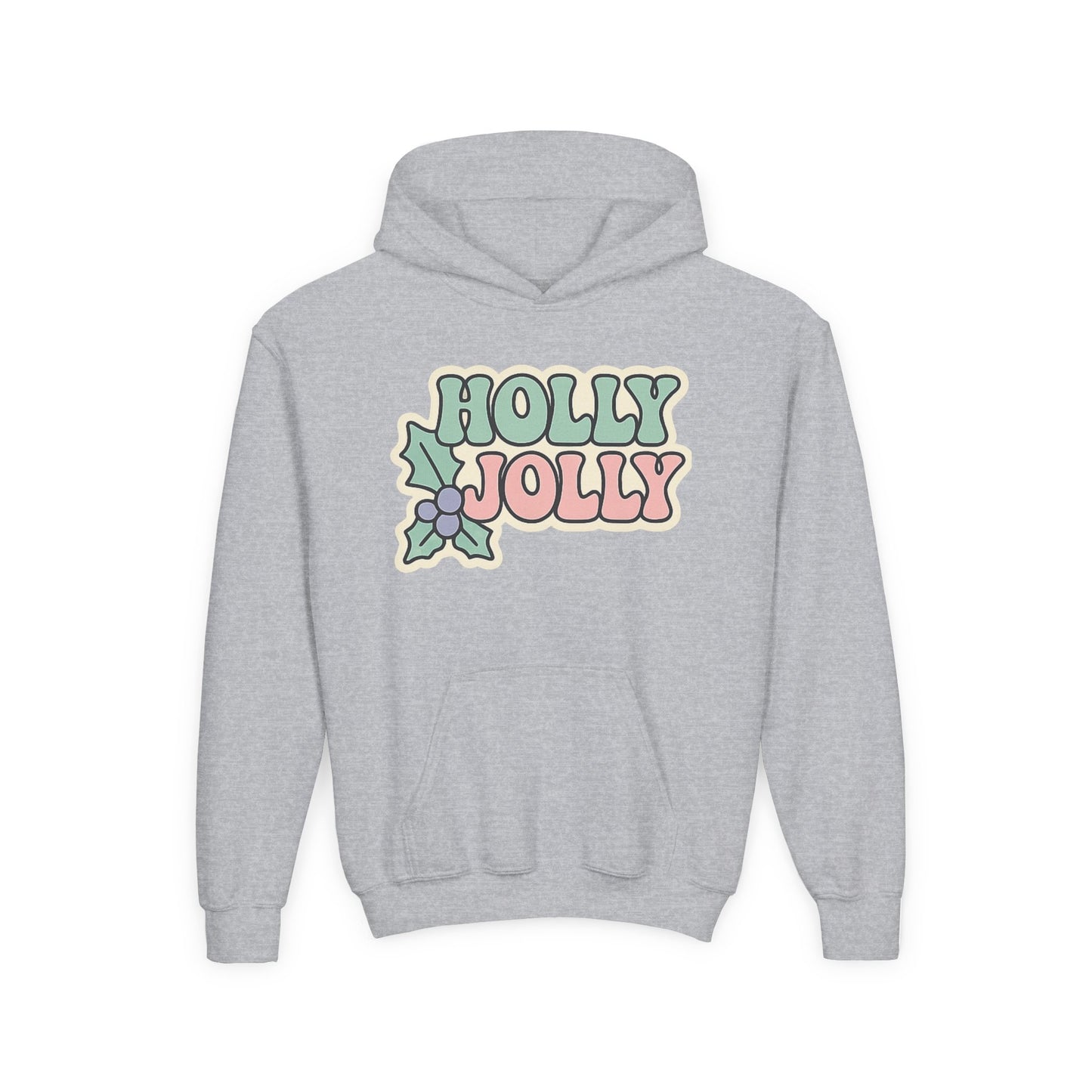 Girls Youth Hoodie — 'Holly Jolly' Pastel Christmas Holiday Sweatshirt