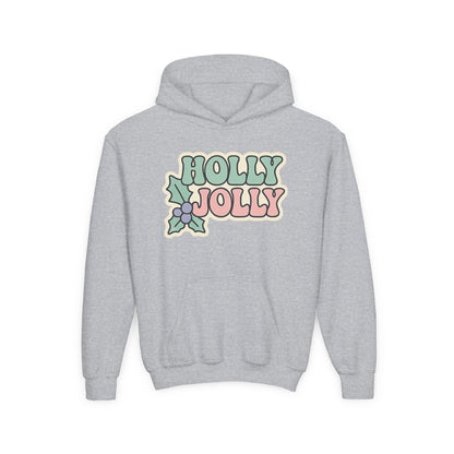 Girls Youth Hoodie — 'Holly Jolly' Pastel Christmas Holiday Sweatshirt