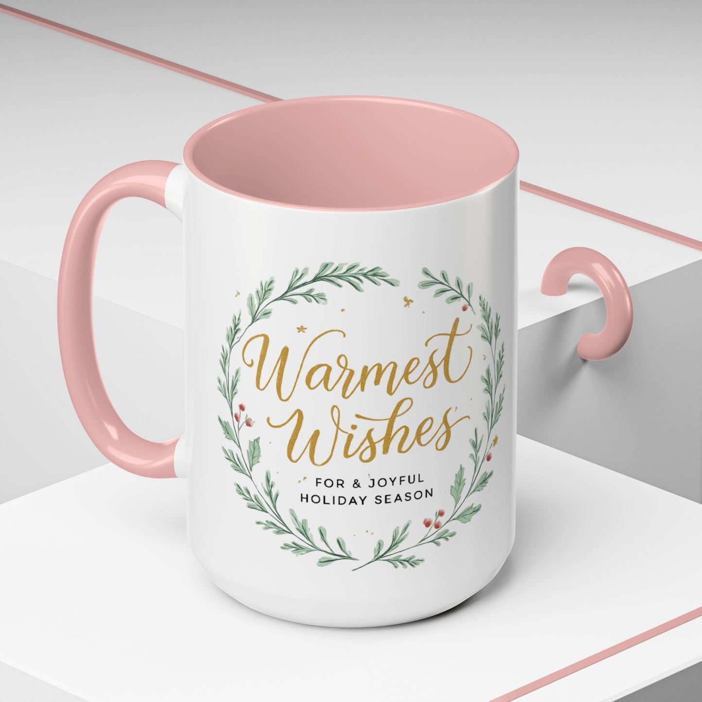 Warmest Wishes Holiday Coffee Mug — Festive Wreath Accent Mug (11/15oz)