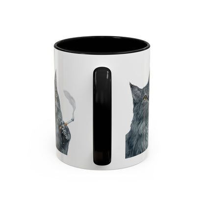 Happy and Dazzling smoking Cat Coffee Mug — Cute Cat smoking a cigarette Illustration Accent Mug (11/15 oz) (free shipping)