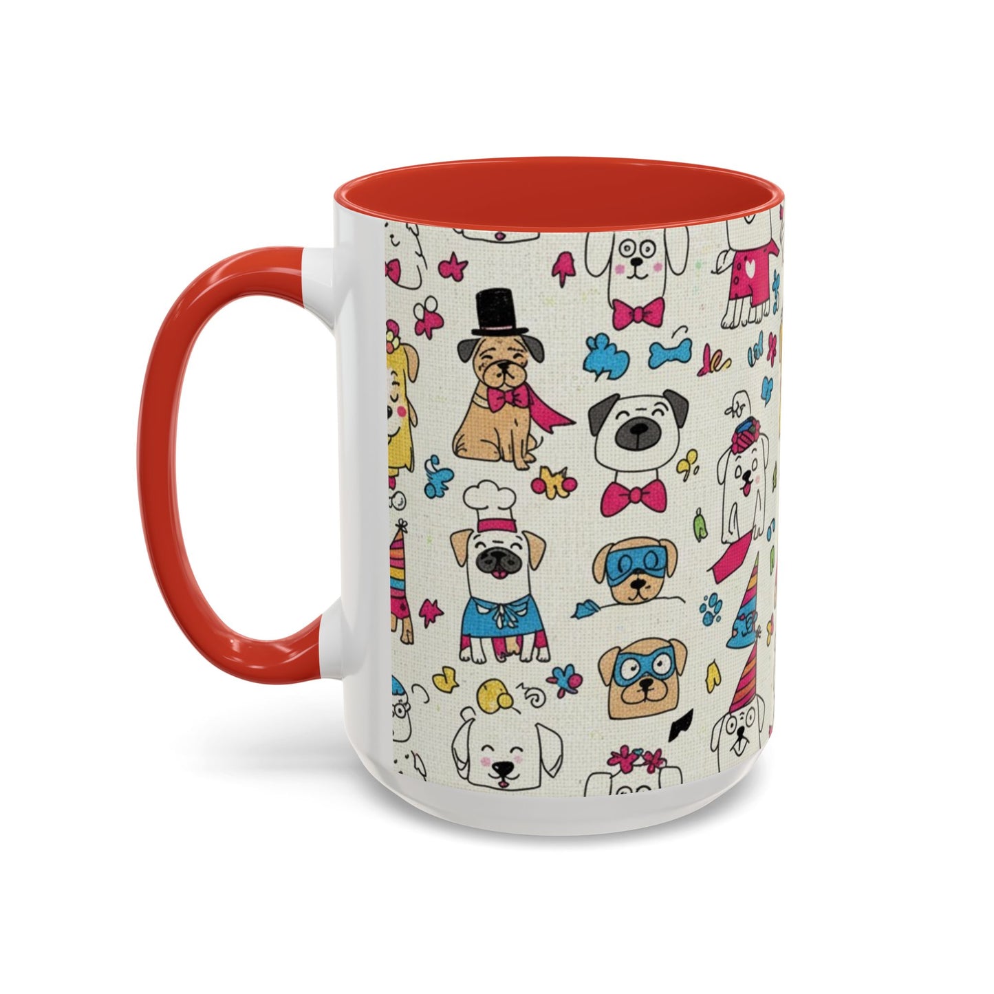 Cute Party Dogs Accent Coffee Mug (11/15oz) — Colorful Puppy Pattern Gift Mug