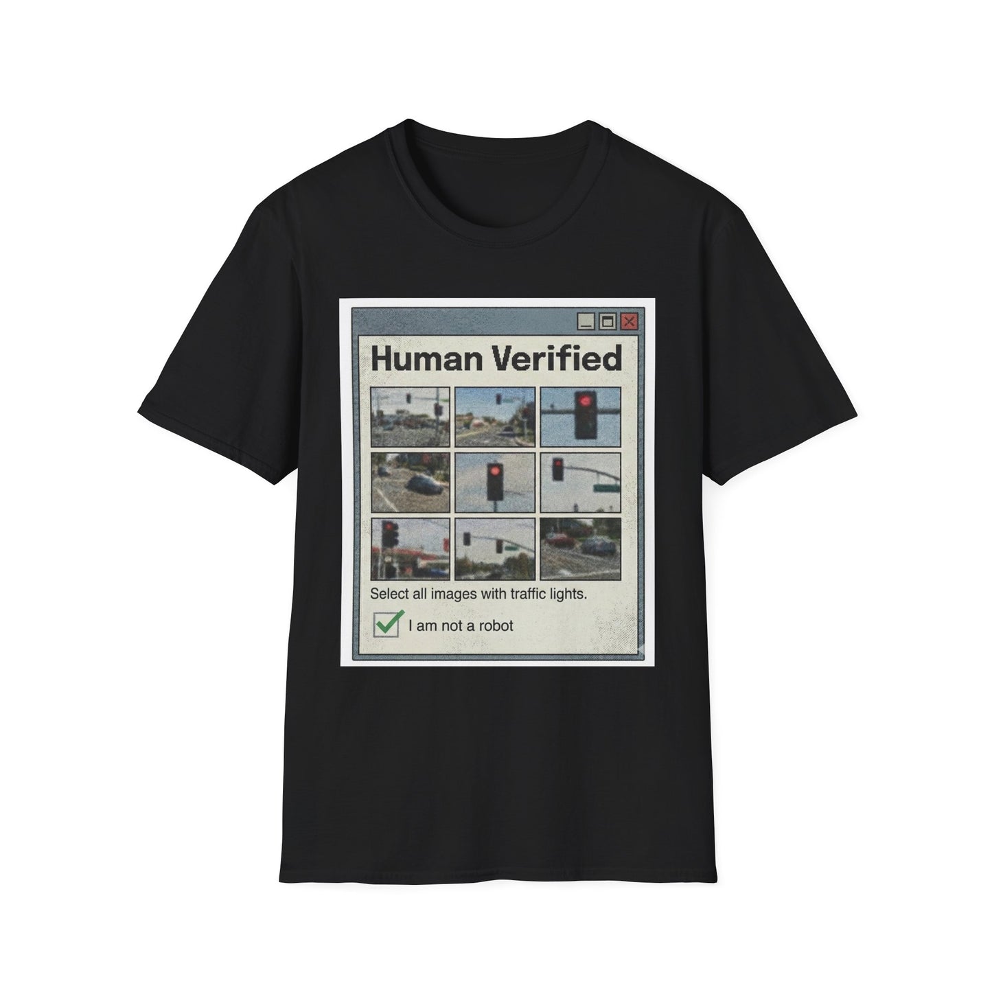 Human Verified T-Shirt – CAPTCHA Traffic Light Graphic Shirt