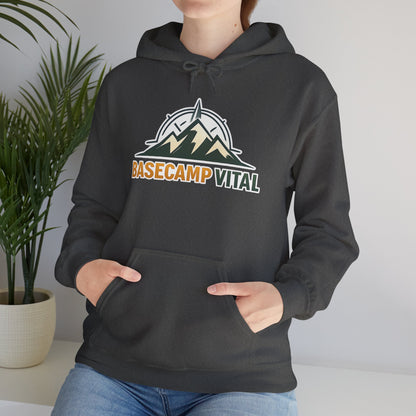 Base Camp Vital Outdoor Fleece Hoodie | Mountain Compass Graphic Pullover | 50/50 Midweight Trail Hoodie  Vital Hoodie  (free shipping)