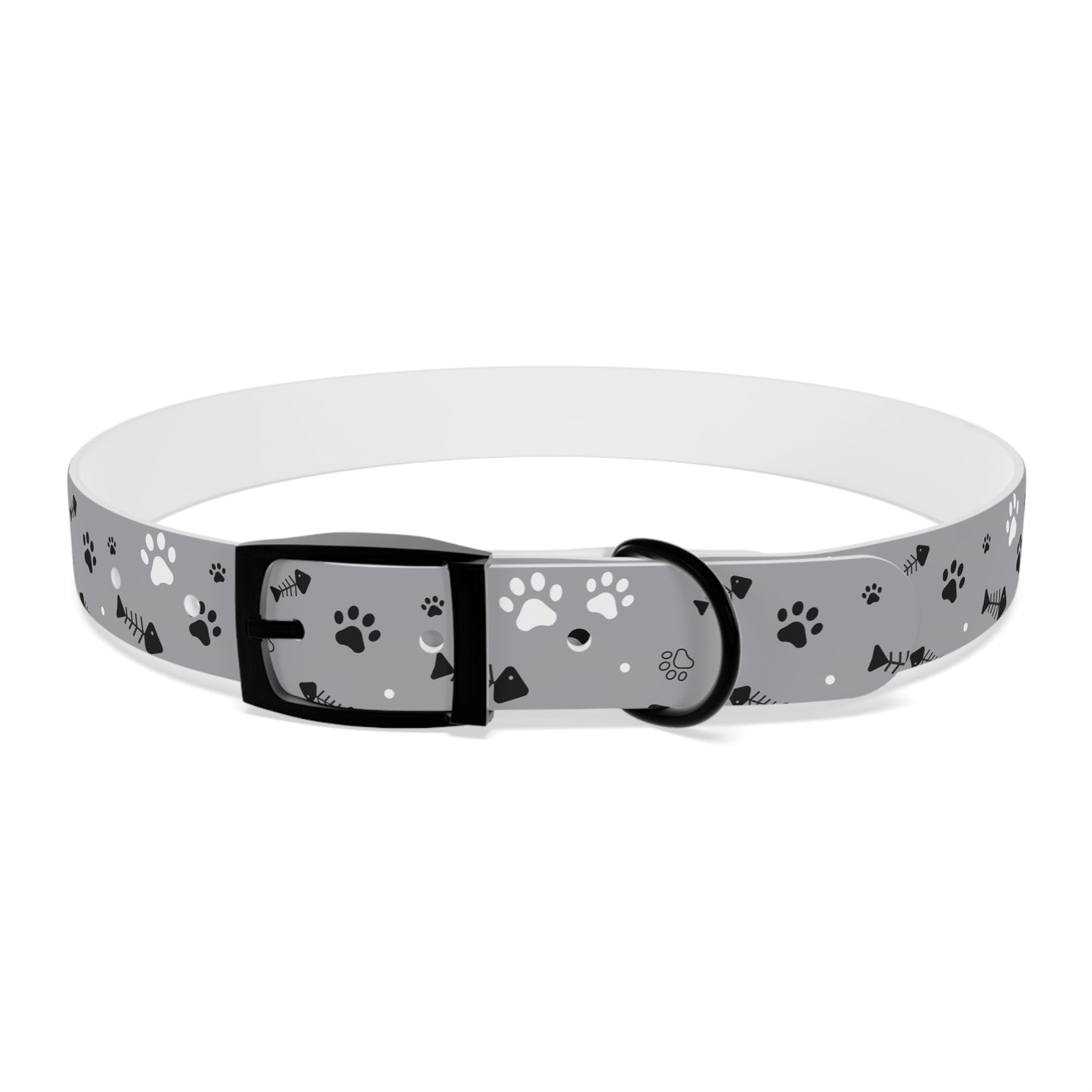 Grey Paw Print Dog Collar — Cute Bone & Paw Design, Durable Adjustable Pet Collar