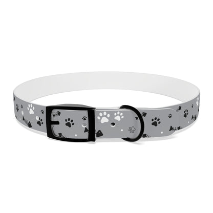 Grey Paw Print Dog Collar — Cute Bone & Paw Design, Durable Adjustable Pet Collar