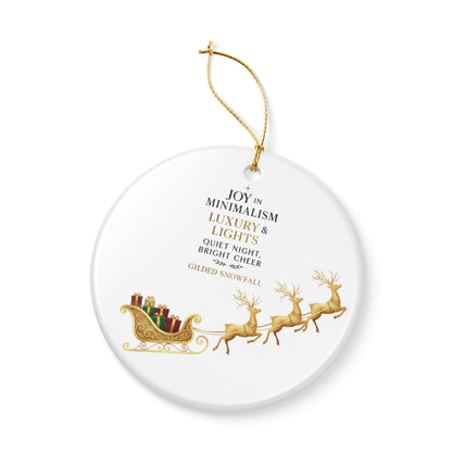 Gilded Sleigh Ceramic Ornament — "Joy in Minimalism: Luxury & Lights" Christmas Decoration