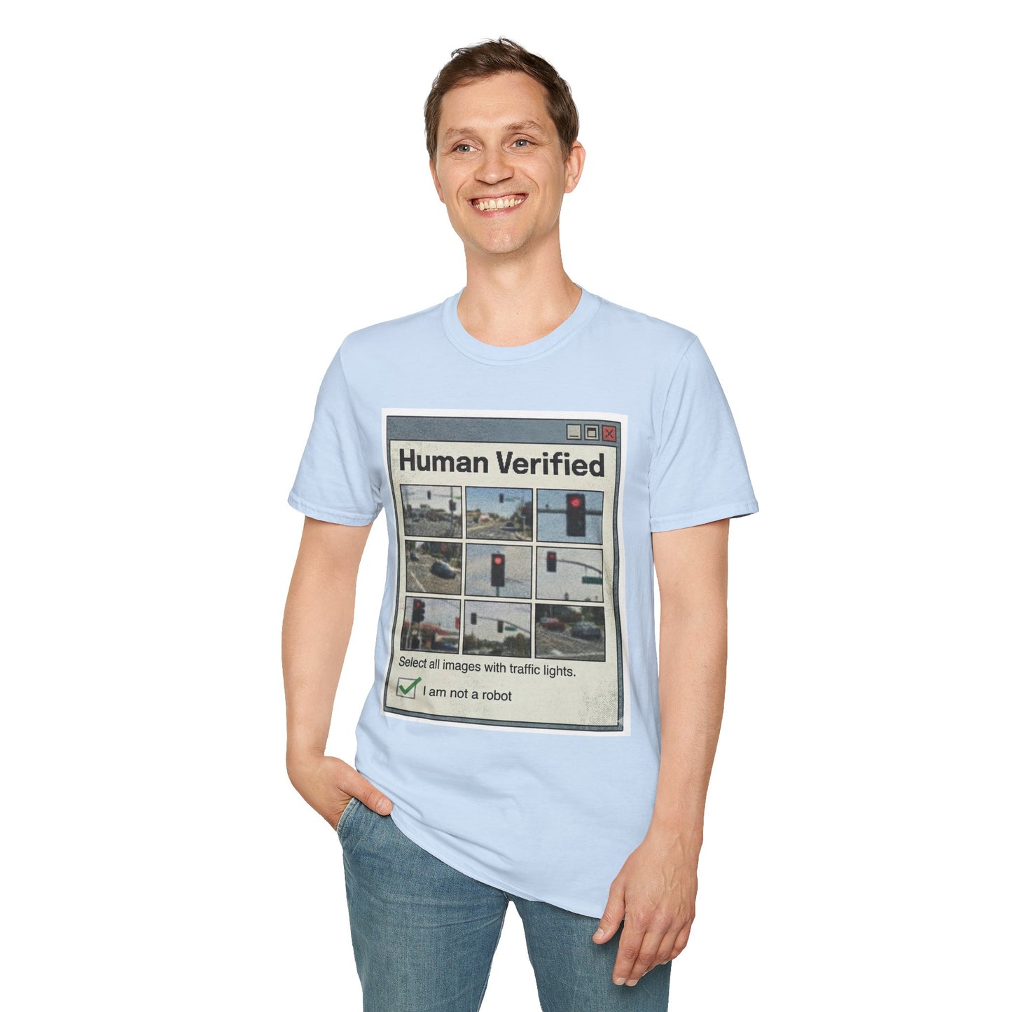 Human Verified T-Shirt – CAPTCHA Traffic Light Graphic Shirt