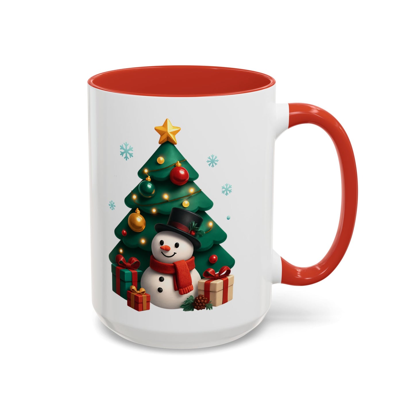 Christmas Tree & Snowman Accent Coffee Mug — Festive Holiday 11/15oz Ceramic