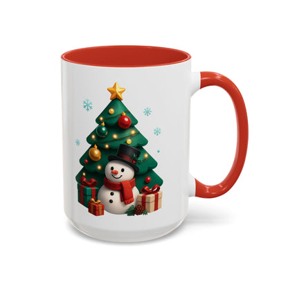 Christmas Tree & Snowman Accent Coffee Mug — Festive Holiday 11/15oz Ceramic