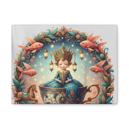 Whimsical Princess Tea Cup Canvas Wall Art — Fairy Tale Kids Luxury Room Decor (free shipping)