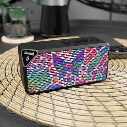 90s Rainbow sticker animal-print pattern (leopard + zebra + tiger), neon colors - Butterfly Heart Bluetooth Speaker — Colorful Rainbow Portable Speaker